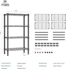 1000 lbs 4 Tier Shelf Metal Storage Shelves Wire Rack Closet Organizers for Garage Kitchen Bathroom Laundry Black 11.8" D x 25.6" W x 45.5" H by CozyNest Decor