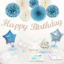 Dusty-Blue White Birthday Party-Decorations Paper-Flowers - 14pcs Happy Banner Boy Lanterns Tissue Pom Poms,Men Streamers Garland Fans Honeycomb,Baby Teen Male Kids Hanging Supplies Decor Hugfond by CozyNest Decor