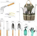 Gardening Tools Set of 9 Garden Hand Tools with Wooden Handles with Garden Bag for Tools Durable Hand Tools for Gardening,Weeding,Ideal Gifts for Women,Men,Parents and Grandparents by GreenHaven Gardens