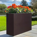 Metal Rectangular Planter Box Tall Planters for Outdoor Plants Modern Heavy Duty with Drainage Holes for Outside Indoor Patio Deck - Brown, 32”x 12”x 24” by GreenHaven Gardens
