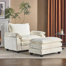 Karl home Oversized Accent Chair Chenille Sofa with Chaise, Modern Sofa Chair with Removable Ottoman Modular 1-Seater Couch and 2-Layer Ottoman for Living Room, Apartment, Studio, Beige by CozyNest Decor