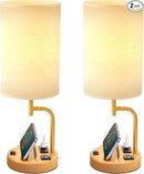 Dreamholder Table Lamp with 3 USB Charging Ports, Modern Desk Lamp with AC Outlet and Phone Stands, Perfect Bedside Lamp for Bedroom, Living Room, Office (Pack of 2) by CozyNest Decor