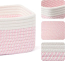 Small Storage Baskets for Organizing | Closet Organizer Bins | Shelf Toy Basket | Woven Rope Baskets | Cube Decorative Box | Shallow Basket | 11.5x7.5x4.7” | 3 Packs White Pink by GreenHaven Gardens