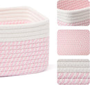 Small Storage Baskets for Organizing | Closet Organizer Bins | Shelf Toy Basket | Woven Rope Baskets | Cube Decorative Box | Shallow Basket | 11.5x7.5x4.7” | 3 Packs White Pink by TinyTreasures Baby Boutique