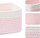 Small Storage Baskets for Organizing | Closet Organizer Bins | Shelf Toy Basket | Woven Rope Baskets | Cube Decorative Box | Shallow Basket | 11.5x7.5x4.7” | 3 Packs White Pink by CozyNest Decor