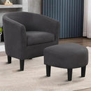 INZOY Modern Accent Chair with Ottoman for Small Space, Club Chair with Ottoman Set, Comfy Fabric Barrel Reading Chairs for Living Room Bedroom, Round Reading Chair with Foot Rest, Dark Grey by CozyNest Decor