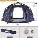 Portable Hexagon Kids Play Tent with LED Strip Lights Indoor Children Play House Easy Set-up Space Dream Tent for Night.4-5 Person Large Tents & Birthday Gifts by TinyTreasures Baby Boutique