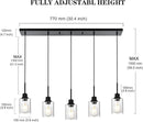 Black Chandelier 5 Light Dining Room Lighting Fixtures Hanging Linear Pendant Lights Industrial Modern Chandelier with Seeded Glass for Kitchen Island Living Room Bedroom Foyer Hall Entryway by CozyNest Decor