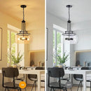 WUZUPS Chandelier Rustic Farmhouse Industrial Round Ceiling Pendant LED Light Fixture Clear Seeded Glass Shade for Dining Room Kitchen Island Foyer Entryway, H 20.9" x W 15.9", Black by CozyNest Decor