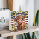 Cute Highland Cow Patriotic Baby Decor, Highland Cow Sunflower Decor, Wooden Box Decor Sign for Home Farmhouse Office Living Room Table Shelf by CozyNest Decor