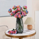 Rainbow Fake Roses Artificial Flowers - 16 Pcs Fake Artificial Roses Silk Flowers with Stems for Home Wedding Hotel Office Centerpiece Decor（Rainbow） by CozyNest Decor