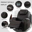 Power Recliner Chair with Heat and Massage, PU Leather Home Theater Seating with LED Lights/Cup Holders/Side Pocket/USB Port, Reclining Sofa Chair for Living Room (1, Brown) by CozyNest Decor