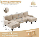 Karl home U-Shape Sectional Sofa Couch 111" Modern 4-Seat Sofa with Chaises Chenille Fabric Upholstered Covertible Couch with Wood Grain Legs for Living Room, Reception Room, Apartment, Khaki by CozyNest Decor