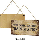 SENJIAN Rustic Train Station Wood Decor Sign, Retro Welcome to the Train Station Printed Wood Sign Wall Art, Hanging Door Sign, Decorative Wood Sign Home Decor 12" x 6" by CozyNest Decor