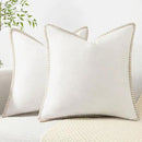 decorUhome Chenille Soft Throw Pillow Covers 24x24 Set of 2, Farmhouse Velvet Neutral Decorative Euro Pillow Covers with Stitched Edge for Couch Sofa Bed Home Decor, Cream White by CozyNest Decor