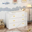 6 Drawer Baby Dresser, Nursery Dresser with Changing Topper, Long Cabinet for Infant Cloth Organize, Changing Station for Nursery and Kids Bedroom Storage, White (45.3" W x 18.9" D x 30.1" H) by TinyTreasures Baby Boutique