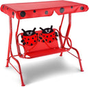 GLACER Porch Swing, Kids Patio Hammock w/Adjustable Canopy & Stand, Safety Belt, 2 Seats Outdoor Swing Bench, Metal Frame Hanging Lounge Chair, Swing Sets for Backyard, Garden, Poolside (Red Ladybug) by TinyTreasures Baby Boutique