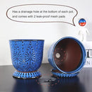 Gepege 6 Inch Beaded Ceramic Planter Set of 2 with Drainage Hole and Saucer for Plants, Indoor-Outdoor Large Round Succulent Orchid Flower Pot (Blue, for Inner-pots not Larger Than 5 Inch) by GreenHaven Gardens