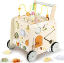 Wooden Activity Cube Push Walker, Wooden Baby Walker, Montessori Push Toys for Babies Learning to Walk & Sit-to-Stand by TinyTreasures Baby Boutique