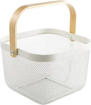 Metal Mesh Steel Basket, Storage Organizer Basket Multi-functional Hanging Kitchen Baskets Fruit Basket Bin with Bamboo Handle for Kitchen Bathroom Picnic Shopping Decor Cabinet Home, White by GreenHaven Gardens