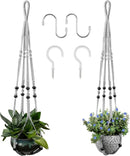 Macrame Plant Hanger for 5 to 10 Inch Plant Pots, Set of 2 Indoor Handmade 35 Inch Woven Rope Hanger Kits with Hooks and Wood Beads, Hanging Planter Basket Holder for Boho Home Decor (Grey, 2 Pack) by GreenHaven Gardens