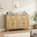 QUW Fluted Dresser for Bedroom with 6 Drawers, 47.2" Wide Modern Chest of Drawers with Metal Handle, Wooden Dresser TV Stand and Closet Clothes Storage Organizer for Living Room, Hallway, Natural Oak by CozyNest Decor