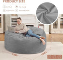 4FT Bean Bag Chair, Large Bean Bag Chairs with Memory Foam Filled, Fluffy Beanbag Sofa with Dutch Velvet Cover, Round BeanBag Chairs for Living Room, Playroom - Light Grey by TinyTreasures Baby Boutique