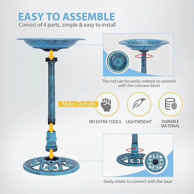 VIVOHOME 28 Inch Height Polyresin Lightweight Antique Outdoor Garden Bird Bath Blue, photo 3 of 7