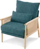VINGLI Boho Braid Accent Armchair,Mid-Century Modern Chiar with Solid Wooden Armrest,Comfy Louge Cushion Chair with Waist Pillow for Bedroom,Living Room,Reading Room, Teal by CozyNest Decor