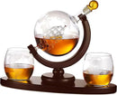 Whiskey Decanter Globe Set with 2 Etched Whiskey Glasses - for Liquor Scotch Bourbon Vodka, Gifts For Men - 850ml by CozyNest Decor