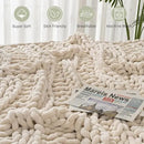 Esterra Chunky Knit Blanket Throw, 100% Handmade Chenille Throw Blanket 50"x60", Soft Thick Yarn Cable Knit Crochet Throw Blanket Rope Knot Throw for Couch Bed Sofa, Apricot White by CozyNest Decor