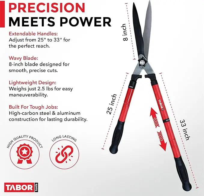 TABOR TOOLS B212A Telescopic Hedge Shears with Wavy Blade and Extendable Steel Handles. Extendable Manual Hedge Clippers for Trimming Borders, Boxwood, and Tall Bushes., photo 2 of 6