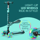 Aqua 3 Wheel Scooter with Seat for Kids – Light-Up LED Wheels, Adjustable Handlebar and Seat, Smooth PU Wheels, Wide Anti-Slip Deck, Rear Foot Brake – Toddler Outdoor Toys for Ages 2+ by TinyTreasures Baby Boutique