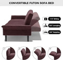 89” Futon Sofa Bed, Velvet Fabric Comfy Futon Couch Bed with 2 Square Pillows, Convertible Sleeper Sofa with Adjustable Backrest& Armrests, Modern Loveseat Sleeper for Living Room, Burgundy by CozyNest Decor