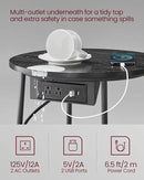VASAGLE Side Table with Charging Station, Round End Table with Fabric Basket, Nightstand with Power Outlets, USB Ports, for Living Room, Bedroom, Modern, Ebony Black and Slate Gray ULET228B01 by CozyNest Decor
