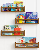 Forbena Walnut Brown Nursery Bookshelf Wall Mounted, Wooden Floating Book Shelves for Wall, Nursery Hanging Bookshelves for Baby Toddlers Kids Room Bedroom (Pine Wood, Walnut Color, 4-Pack) by TinyTreasures Baby Boutique