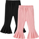 2 Pack Toddler Baby Girl Pants Flare Leggings Ribbed Knit Newborn Bell Bottoms Solid Ruffle Infant Pants for Girls by TinyTreasures Baby Boutique
