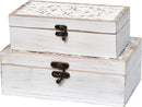 Decorative Wooden Box with Hinged Lid - Timeless Carved Floral Storage for Rustic Farmhouse Decor, Set of 2, White by TinyTreasures Baby Boutique