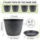 Quarut 4 Pack 15 Inch Large Planter Pot for Plants Outdoor Indoor, Plastic Flower Pots with Drainage Hole & Saucer, Modern Decorative Medium Large Plant Garden Pot, Plant Container for House (Gray) by GreenHaven Gardens