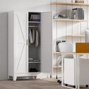 71'' Farmhouse Metal Wardrobe Cabinet with Hanging Rod, 2 Barn Door Wardrobe Closet with 2 Adjustable Shelves,for Dining Room,Bedroom,Living Room, Cloak Room,Office (White) by CozyNest Decor