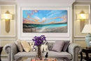 Arjun Ocean Teal Wall Art Canvas Coastal Beach Painting Blue Turquoise Landscape Sunset Picture, Panoramic Gold Foil Textured Large Artwork Framed for Living Room Bedroom Bathroom Wall Decor 48"x24" by CozyNest Decor