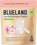 BLUELAND Laundry Detergent Tablets, 60 Count, Spring Bloom Scent, Plastic-Free Eco-Friendly Pods, Sheets, Liquid Alternative - Safe for Sensitive Skin, Gentle by TinyTreasures Baby Boutique