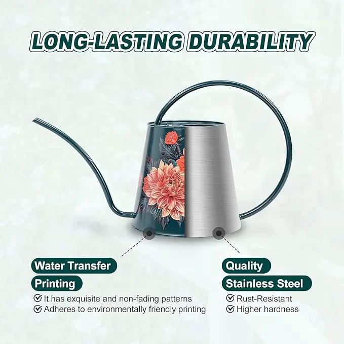 Berry&Bird House Plants Watering Can - Indoor & Outdoor 1/2 Gallon Stainless Steel Water Can with Long Spout Garden Decoration for Flower Bonsai Succulent Gardening Large Watwer Bottle(2L/68oz,Dahlia), photo 4 of 7