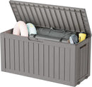 KAMABOKO Deck Box, 75 Gallon Resin Indoor and Outdoor Storage Boxes Waterproof for Garden Tools, Pool Accessories Storage Bench, Patio Furniture and Cushions with Lockable Lid, Grey by CozyNest Decor