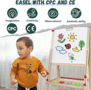 Easel for Kids,Adjustable Wooden Art Easel for Kids,114+ Art Supplies,Double Sided Magnetic Chalkboard and White Board for Kid,Drawing and Painting for Aged 2-4,5-7,8-12,2 Paper Rolls by TinyTreasures Baby Boutique
