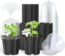 homenote Nursery Pots for Plants,4 Inch Plant Pot for Planting with Humidity Domes Plastic Seedling with Drainage Holes Seed Starter Flower with 10 Labels Black (30 Pack) by GreenHaven Gardens