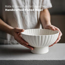White Ceramic Fluted Decorative Bowl - 8 inch Fruit Footed Bowl for Kitchen Counter, Modern Key Pedestal Ruffle Bowl for Entryway Table & Home Organization-Fits Bread, Fruits, Salad or Popcorn by CozyNest Decor