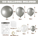 JOYIN 150 Pcs Metallic Silver Balloons, Different Sizes 18 12 10 5 Inch Silver Latex Balloon Arch Kit with Instruction for Birthday Party Graduation Wedding Holiday Decoration by TinyTreasures Baby Boutique
