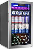 128 Cans Beverage Refrigerator Cooler, 3.2 Cu.Ft Mini Drink Fridge Glass Door for Drink Beer Soda Wine, Beer Fridge with 4 Removable Shelves for Kitchen Bedroom, Office Bar Gaming Room,Stainless Steel by CozyNest Decor