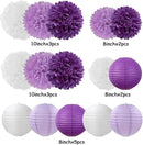 Purple-White Lavender Party Decorations Paper Flowers Lanterns - 15PCS Birthday Graduation Tissue Pom Poms Streamers, Baby Bridal Shower Wedding Retirement Bachelorette Hanging Supplies Decor Hugfond by CozyNest Decor